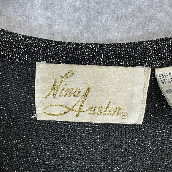 Nina Austin Dress Women Size M Black Sparkle V-Neck Sleeveless Button Front Midi - Picture 6 of 13